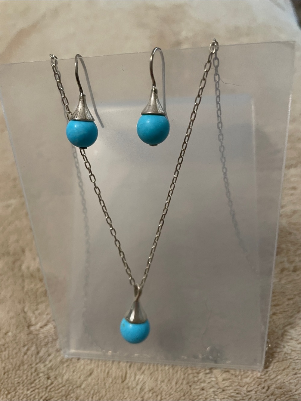 Sterling Silver Turquoise Silver Drop Necklace & Earrings Set